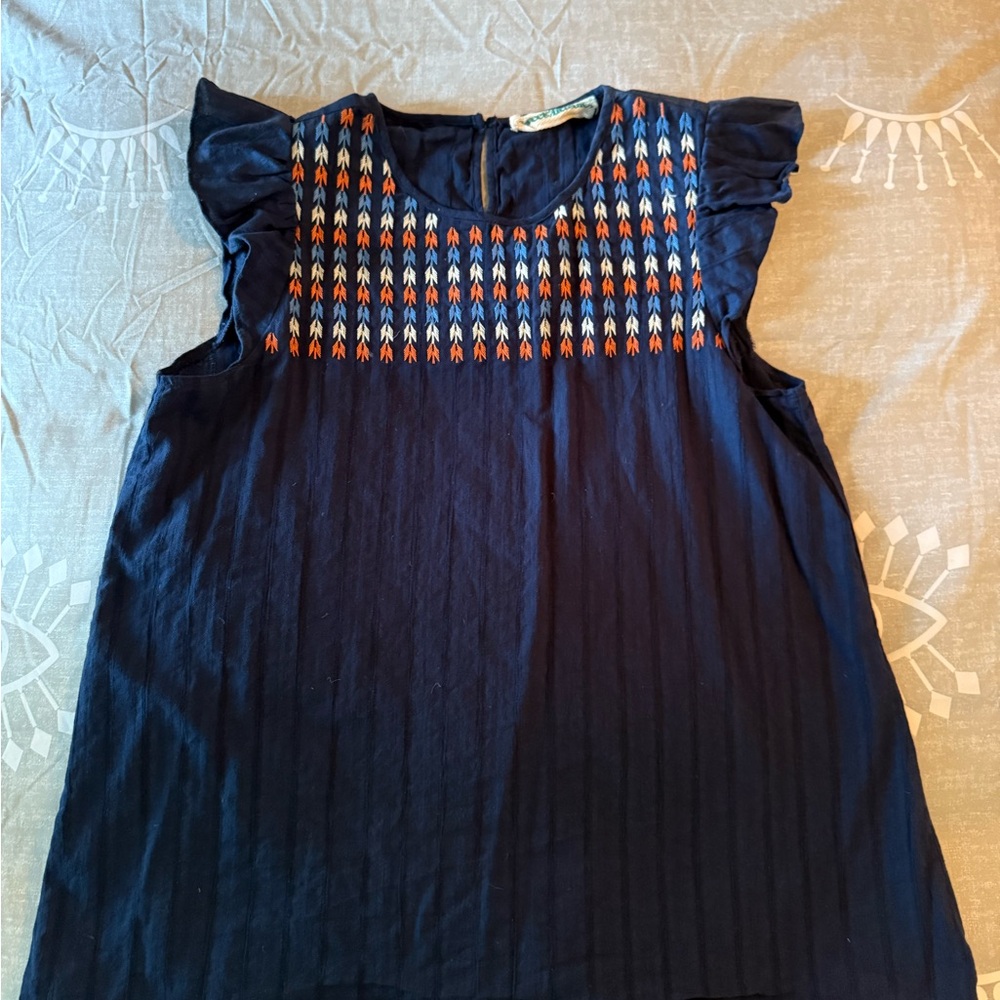 Navy Blue Ruffle Sleeve Top